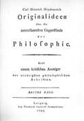 Heydenreich / Originalideen ber die Philosophie Band I 1793